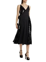 Sequined Mixed Media Wrap Dress