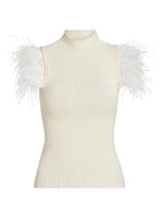 Feather-Embellished Cashmere & Wool Top