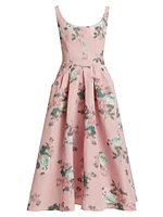 Floral Linen-Blend Cocktail Dress