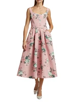 Floral Linen-Blend Cocktail Dress