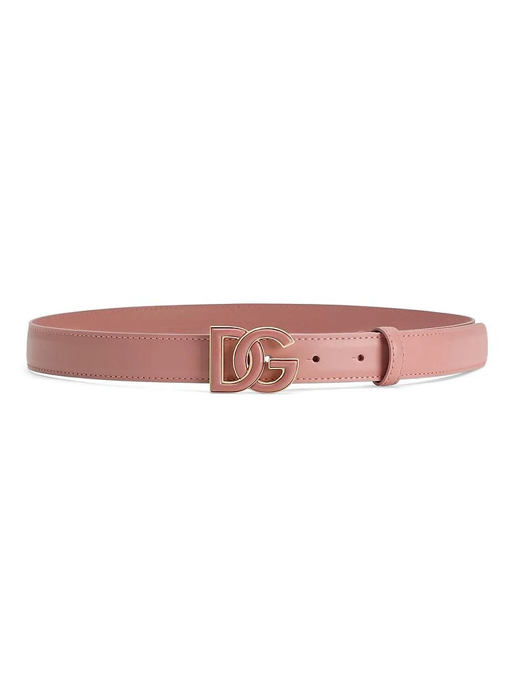 Tonal Leather Logo-Buckle Belt