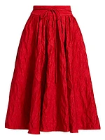 Floral Cloque Tie Pleated Midi-Skirt