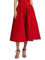 Floral Cloque Tie Pleated Midi-Skirt