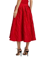 Floral Cloque Tie Pleated Midi-Skirt