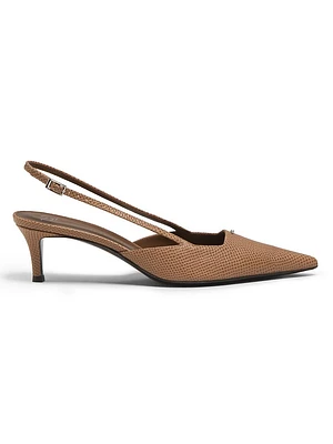 Lizard-Embossed Leather Kitten-Heel Pumps
