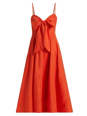 Crush Linen Tie-Front Midi-Dress