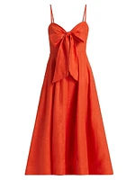 Crush Linen Tie-Front Midi-Dress