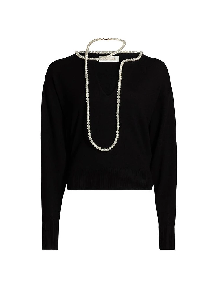 Crush Wool Faux Pearl Necklace Sweater