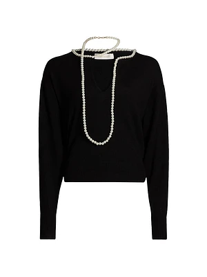 Crush Wool Faux Pearl Necklace Sweater