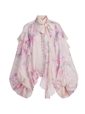 Crush Ruffled Floral Tieneck Shirt