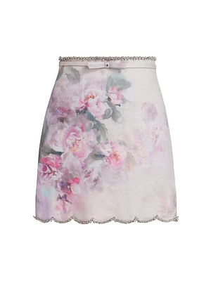 Crush Floral Linen Scalloped Miniskirt