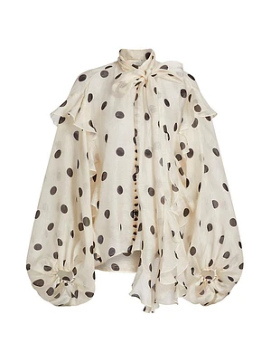 Crush Ruffled Polka Dot Tieneck Shirt