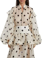 Crush Ruffled Polka Dot Tieneck Shirt
