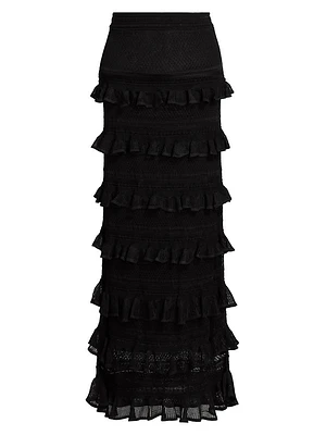 Crush Ruffled-Trim Maxi Skirt