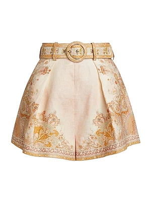 Acacia Tuck Linen Belted Shorts