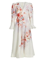 Crush Floral Linen Midi-Dress