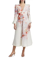 Crush Floral Linen Midi-Dress