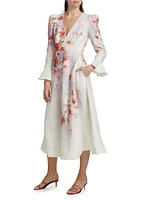Crush Floral Linen Midi-Dress