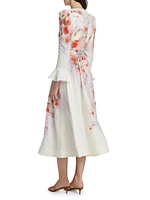 Crush Floral Linen Midi-Dress