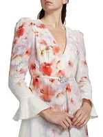 Crush Floral Linen Midi-Dress