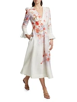 Crush Floral Linen Midi-Dress