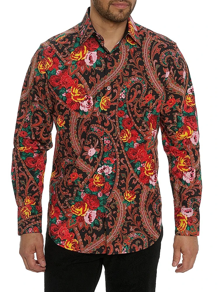Floral Paisley Print Button-Up Shirt