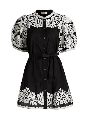 Agathe Appliqué Puff-Sleeve Minidress