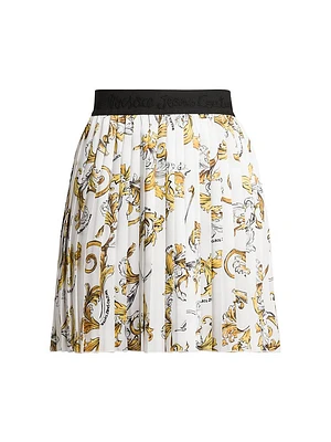 Baroque Logo Pleated Miniskirt