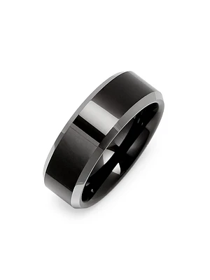 Black Tungsten Beveled-Edge Ring