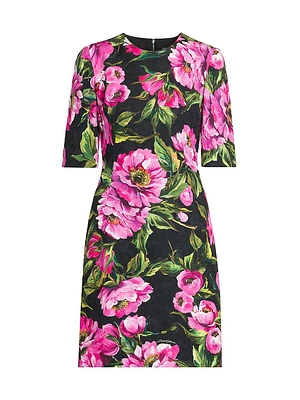 Peonies Stretch-Cotton Minidress