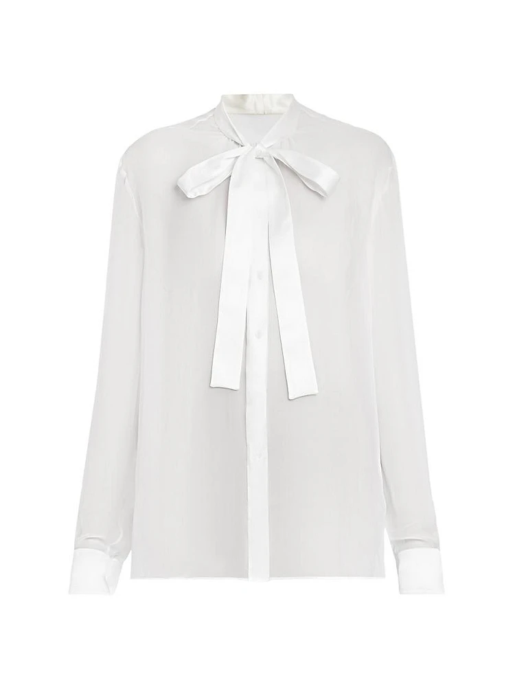 Silk Chiffon Tieneck Blouse