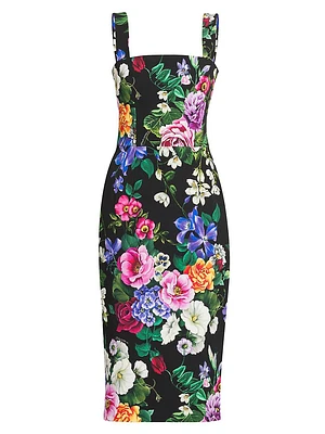 Floral Seamed Body-Con Midi-Dress