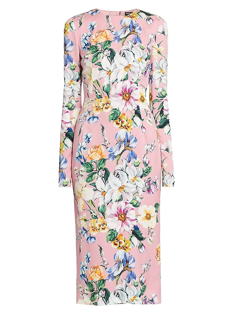 Floral Stretch Silk Midi-Dress