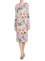 Floral Stretch Silk Midi-Dress