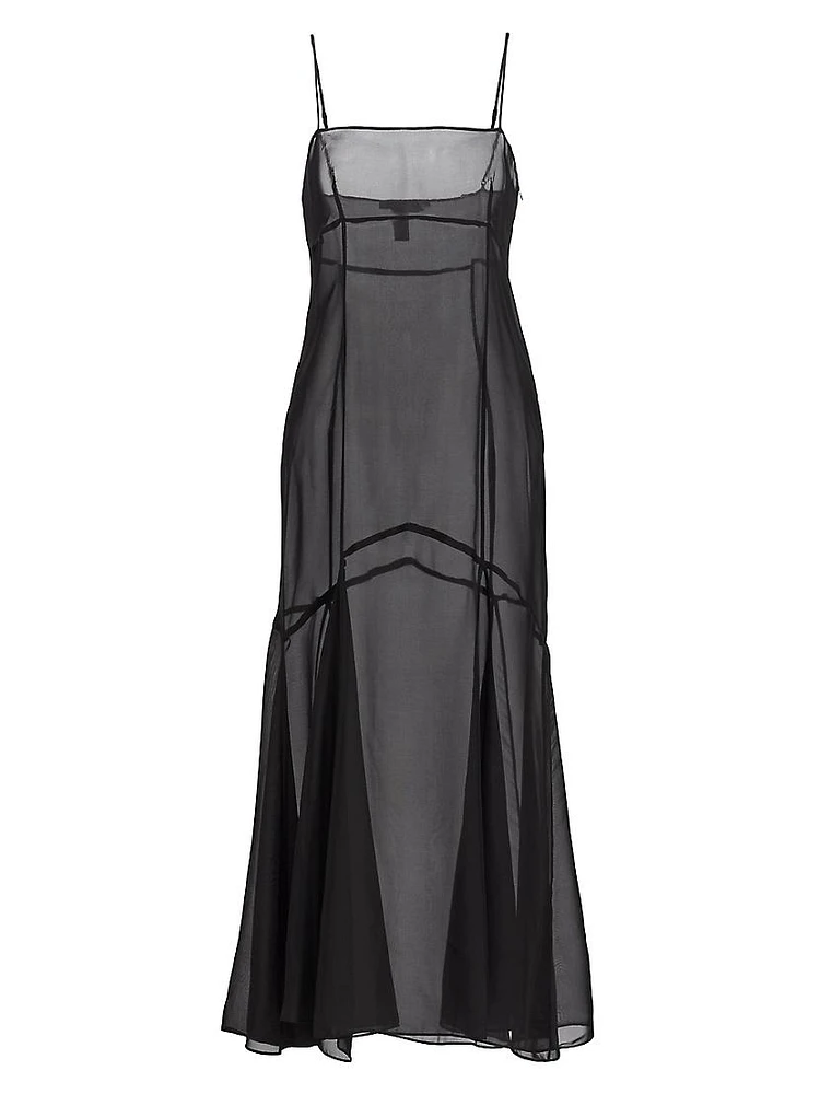 Silk Chiffon Seamed Maxi Dress