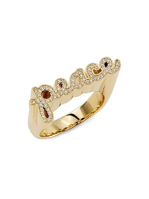 14K Yellow Gold & 0.17 TCW Diamond "Peace" Block Ring