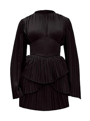 Lenti Pleated Corset-Belt Minidress