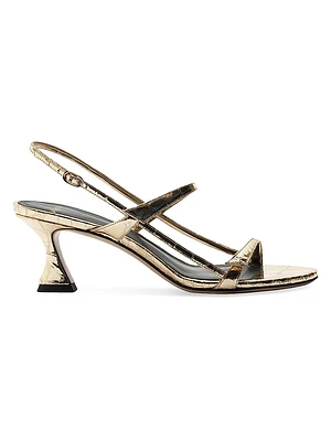 Tita Cage 60MM Metallic Crocodile-Embossed Leather Sandals