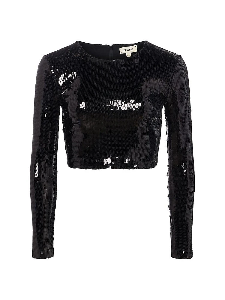 Rogan Sequined Long-Sleeve Crop Top