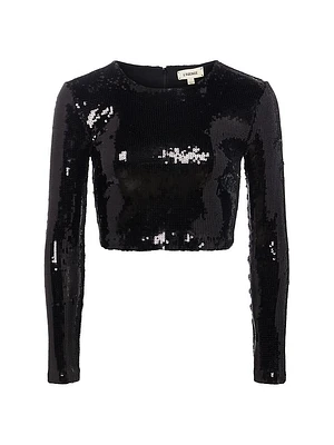 Rogan Sequined Long-Sleeve Crop Top