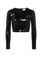 Rogan Sequined Long-Sleeve Crop Top