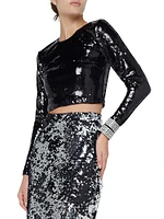 Rogan Sequined Long-Sleeve Crop Top