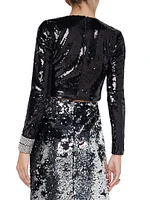 Rogan Sequined Long-Sleeve Crop Top