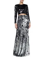 Rogan Sequined Long-Sleeve Crop Top