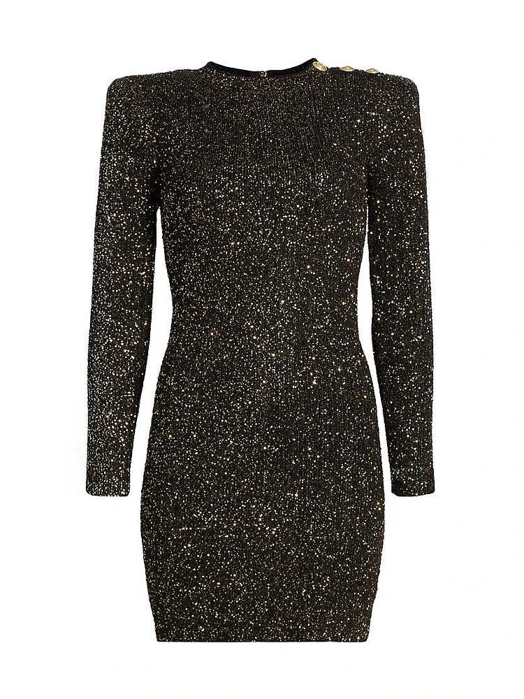 Cherry Sequin Knit Long-Sleeve Minidress