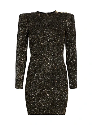 Cherry Sequin Knit Long-Sleeve Minidress