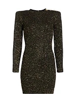 Cherry Sequin Knit Long-Sleeve Minidress