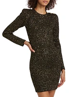 Cherry Sequin Knit Long-Sleeve Minidress