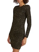 Cherry Sequin Knit Long-Sleeve Minidress