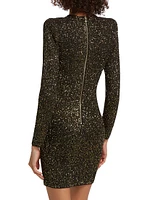 Cherry Sequin Knit Long-Sleeve Minidress